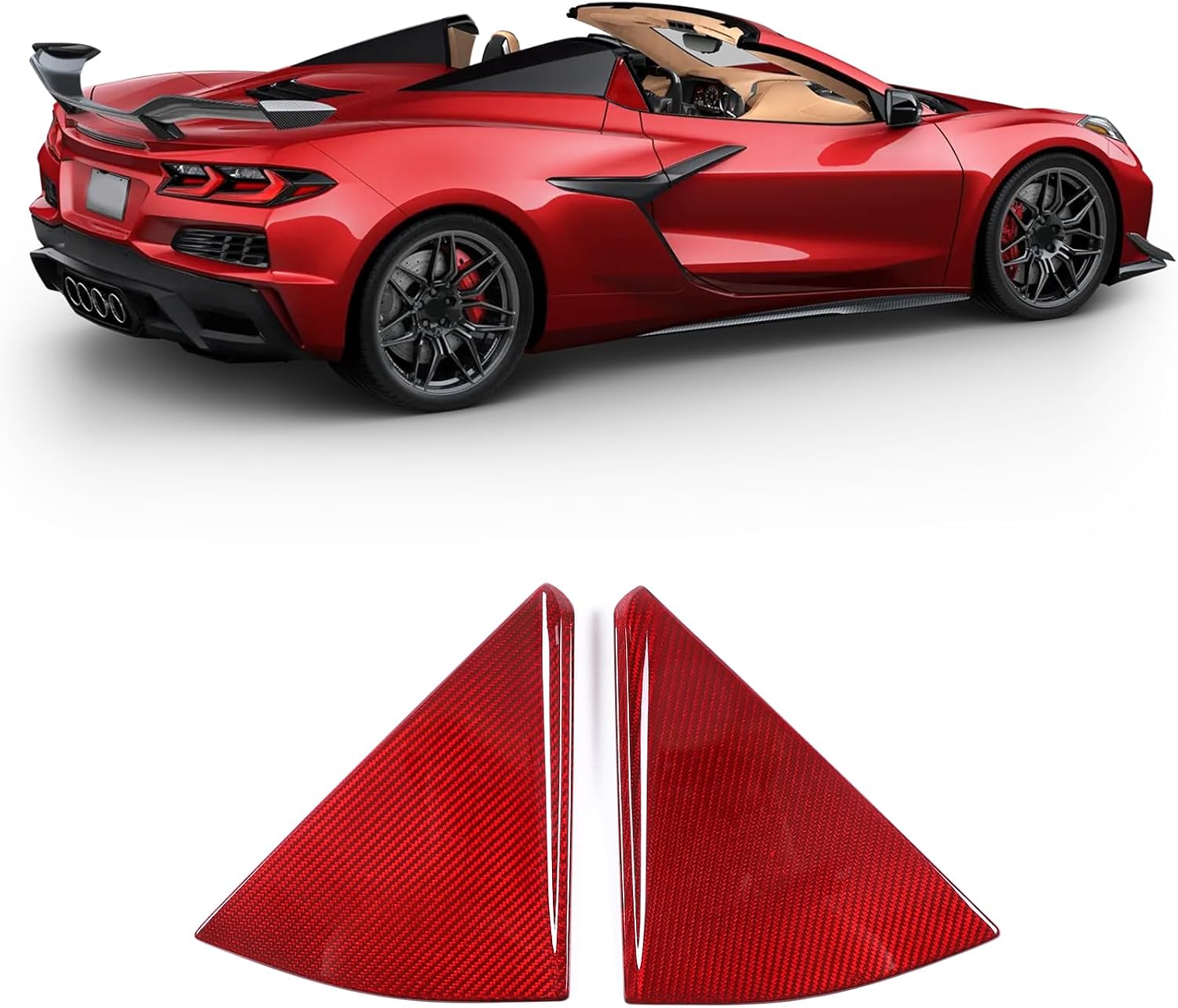 Carbon Fiber Rear Side Window Louver Cover Trim Compatible with Corvette C8 Stingray 2020-2023, ABS Plastic Carbon Fiber Pattern Rear Quarter Window Cover Trim C8 Accessories (Red)