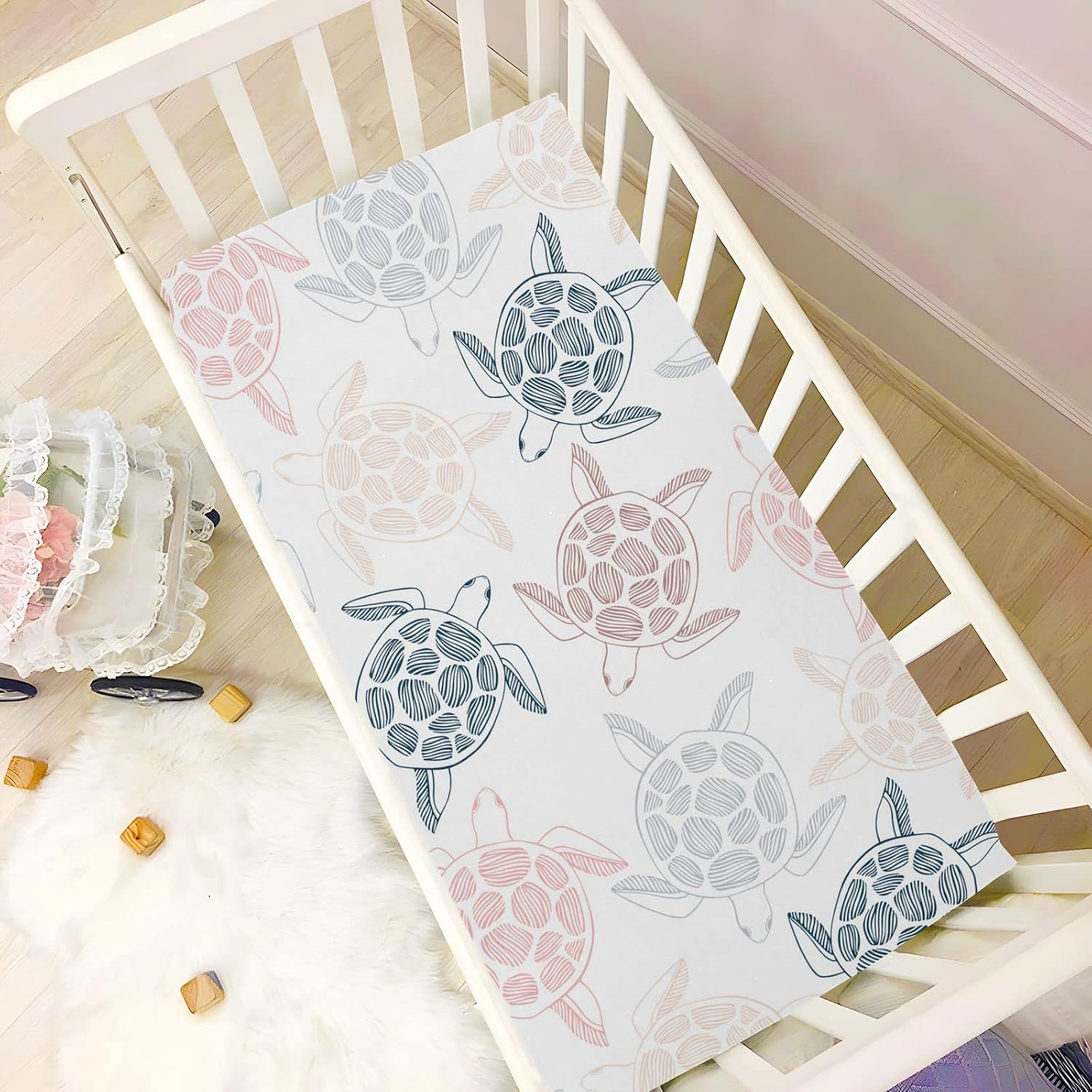 xigua Sea Turtles Fitted Crib Sheet for Girls and Boys, Soft Breathable for Standard Crib & Toddler Bed Mattress, 27 x 39 in