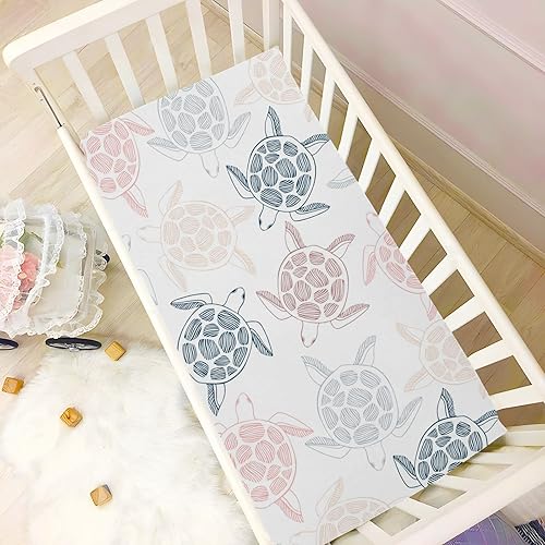 Miniatura 6 de xigua Sábana bajera ajustable para cuna de tortugas marinas para niñas y niños suave y transpirable para colchón estándar de cuna y cama infantil 27