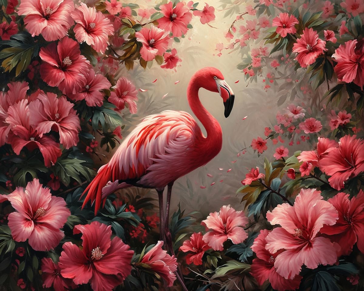 Stamped Cross Stitch Kits, Tropical Flamingo Fiesta, Needlepoint Counted Cross Kits for Beginners, Embroidery Kits Arts Home Decor(11CT No Frame,16x20 inch), Artistic