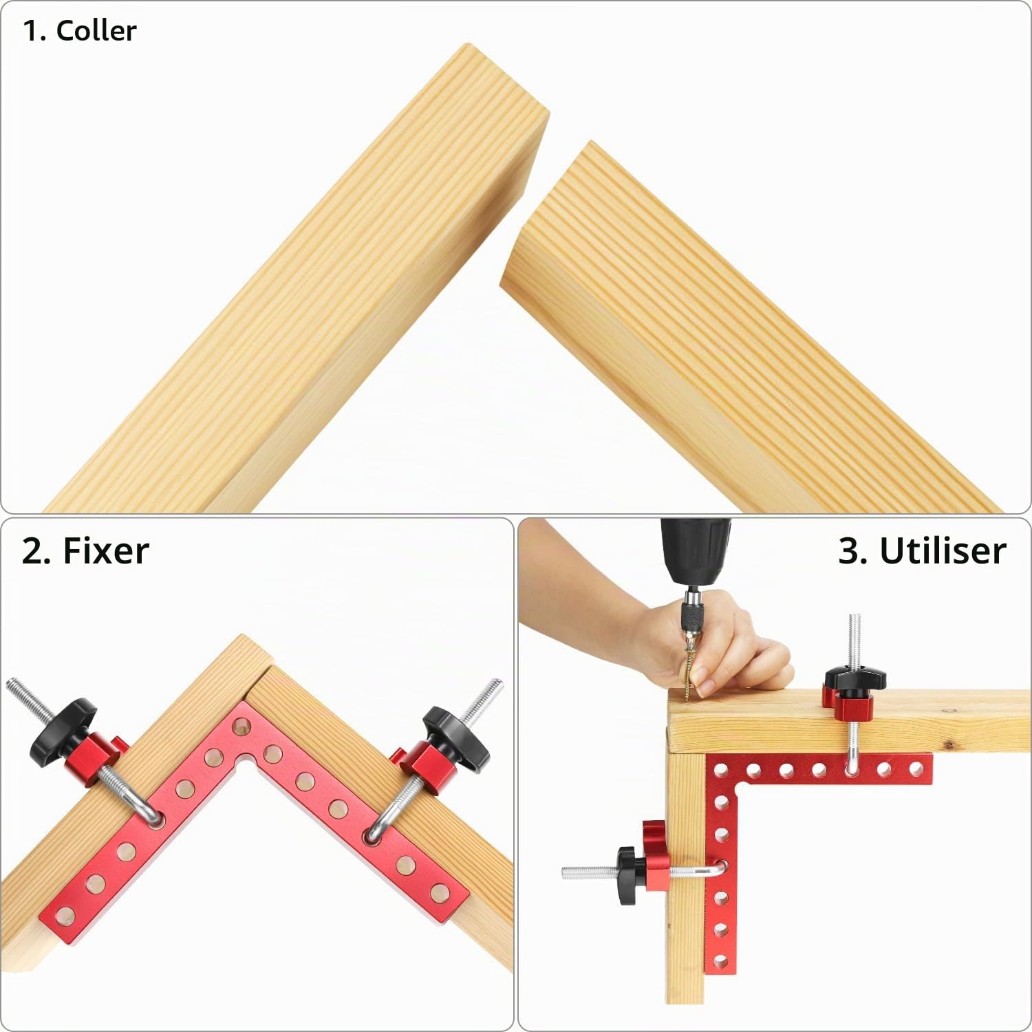 QWORK® Lot de 2 Équerres de Positionnement à 90Degrés en Alliage d'Aluminium, Outils de Travail du Bois pour le Armoires, les Cadres Photo, les Boîtes (140 mm)