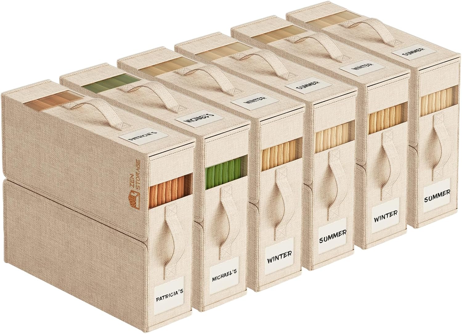 6Pack Sheet Organizers for Linen Closet - King/Queen Size Bedding Storage Boxes with Clear Window | Foldable, Dustproof Linen Organizer for Blankets & Sheet Sets,Beige