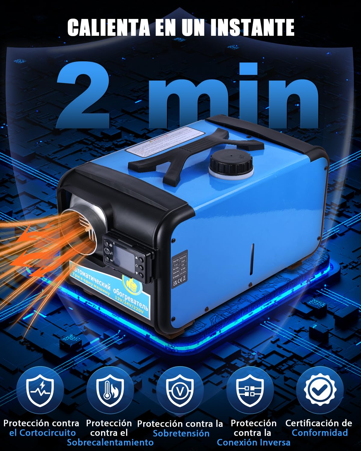 Timiyou Calefacción Estacionaria Portatil 8KW 12V/24V/220V, Control Remoto LCD y App Bluetooth, 0.18-0.52L/h, Temp. 5-35°C - Todo en Uno para Autos, Camiones, Barcos, Autocaravanas, Calentador Diesel