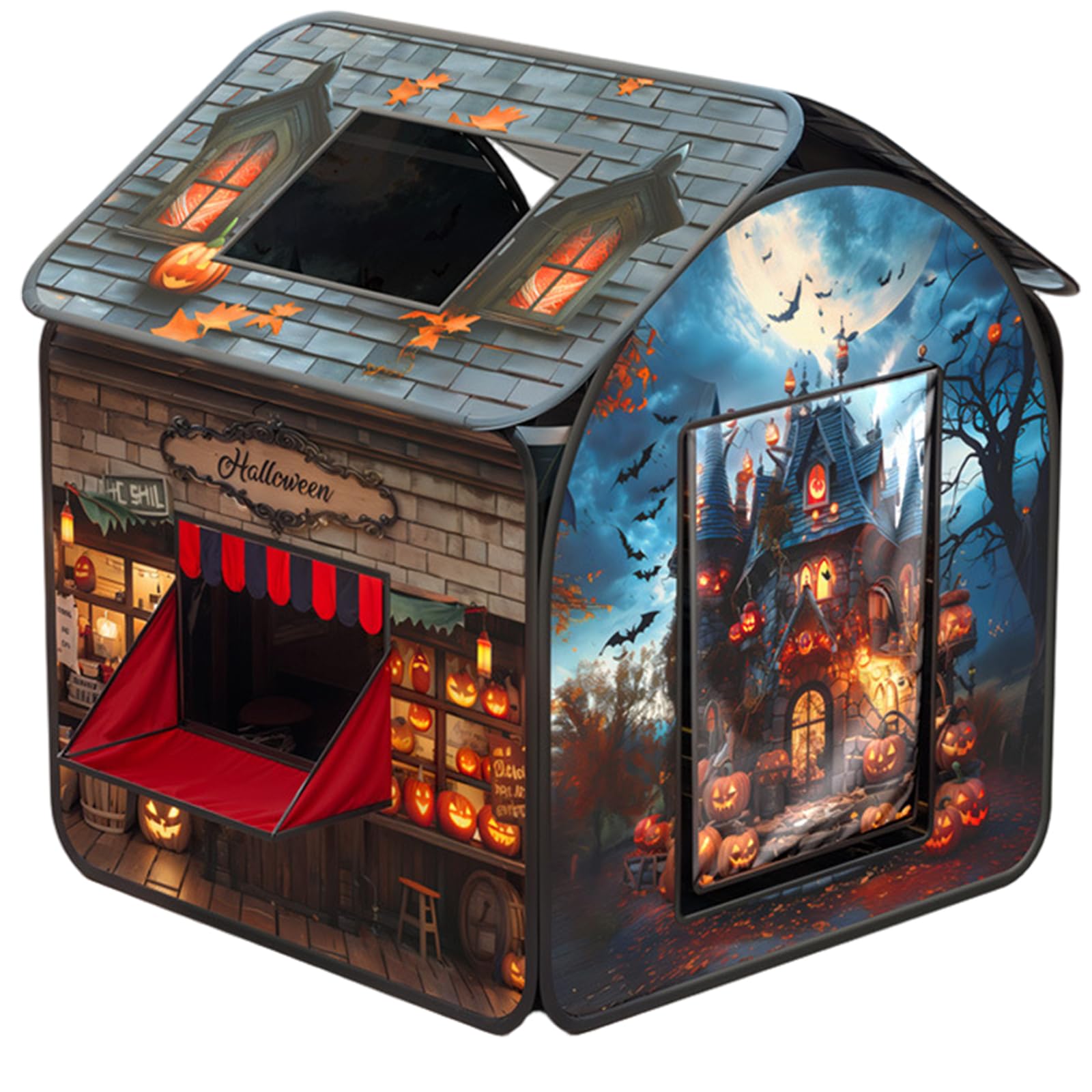 DAGLLGEW Kids Pop-Up Tent Halloween Foldable Breathable Play Tent with Window & Scary Pumpkin Pattern Kids Playhouse for Girls Boys, 33x33x37 Inch Play Car