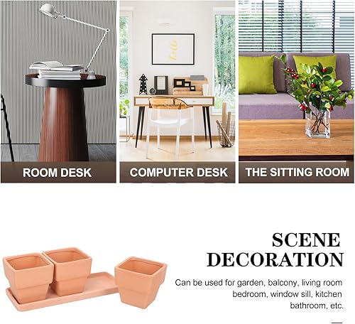 Miniatura 9 de Yardwe 3 macetas de arcilla de terracota cuadradas de cerámica para cactus de cerámica, macetas para suculentas, macetas de vivero, macetas de