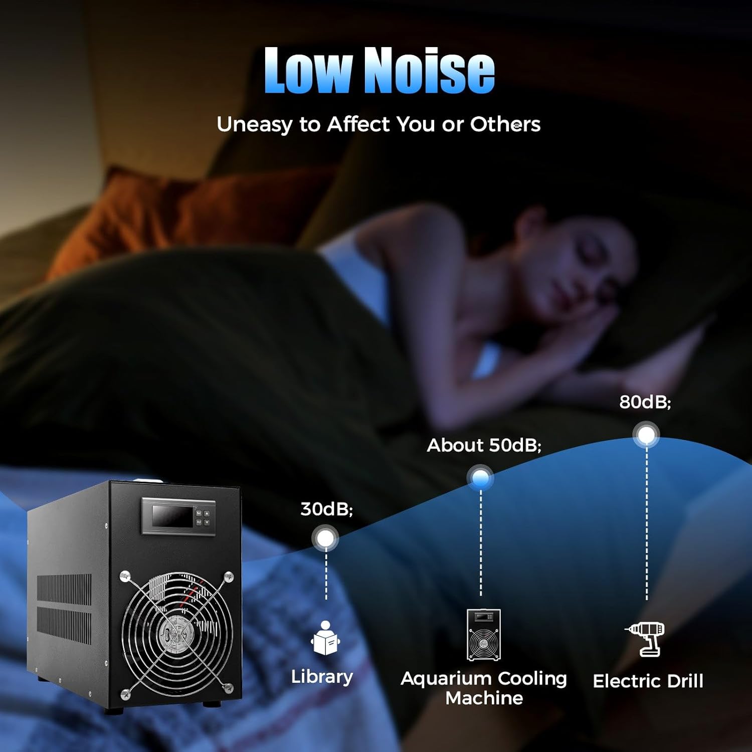 Aquarium Chiller 15gal, 1/10 HP Water Chiller for Hydroponics, Fast Cooling Shrimp Tank Machine, with Compressor Refrigeration, for Fish Tank, Axolotl, Coral Reef, Complete Fittings