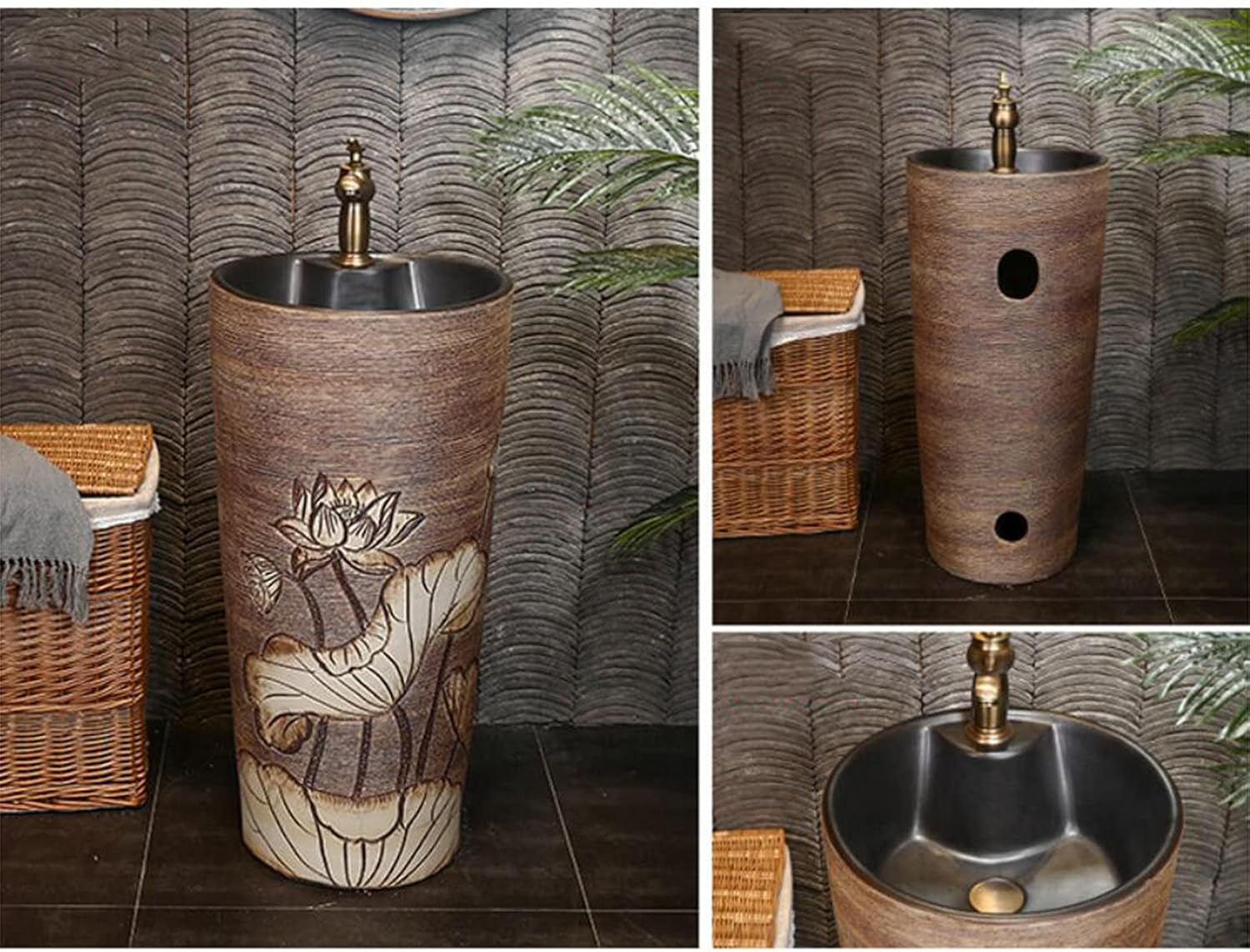 Bathroom Sink Floor Standing Pedestal Basin – Pedestal Bathroom Sink Ceramic Retro Industrial Style Easy to Clean Floor Standing Basin H (R) (F)