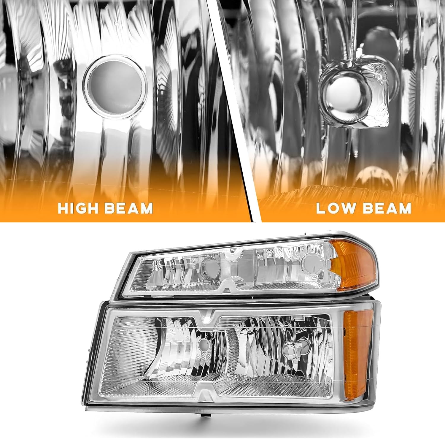 Headlights Tail Lights Combo Compatible with 2004-2012 Chevy Colorado/GMC Canyon, 2006-2008 Isuzu I-Series Replacement Headlight Rear Brake Lamp Assembly, Chrome Housing Amber Corner Left and Right