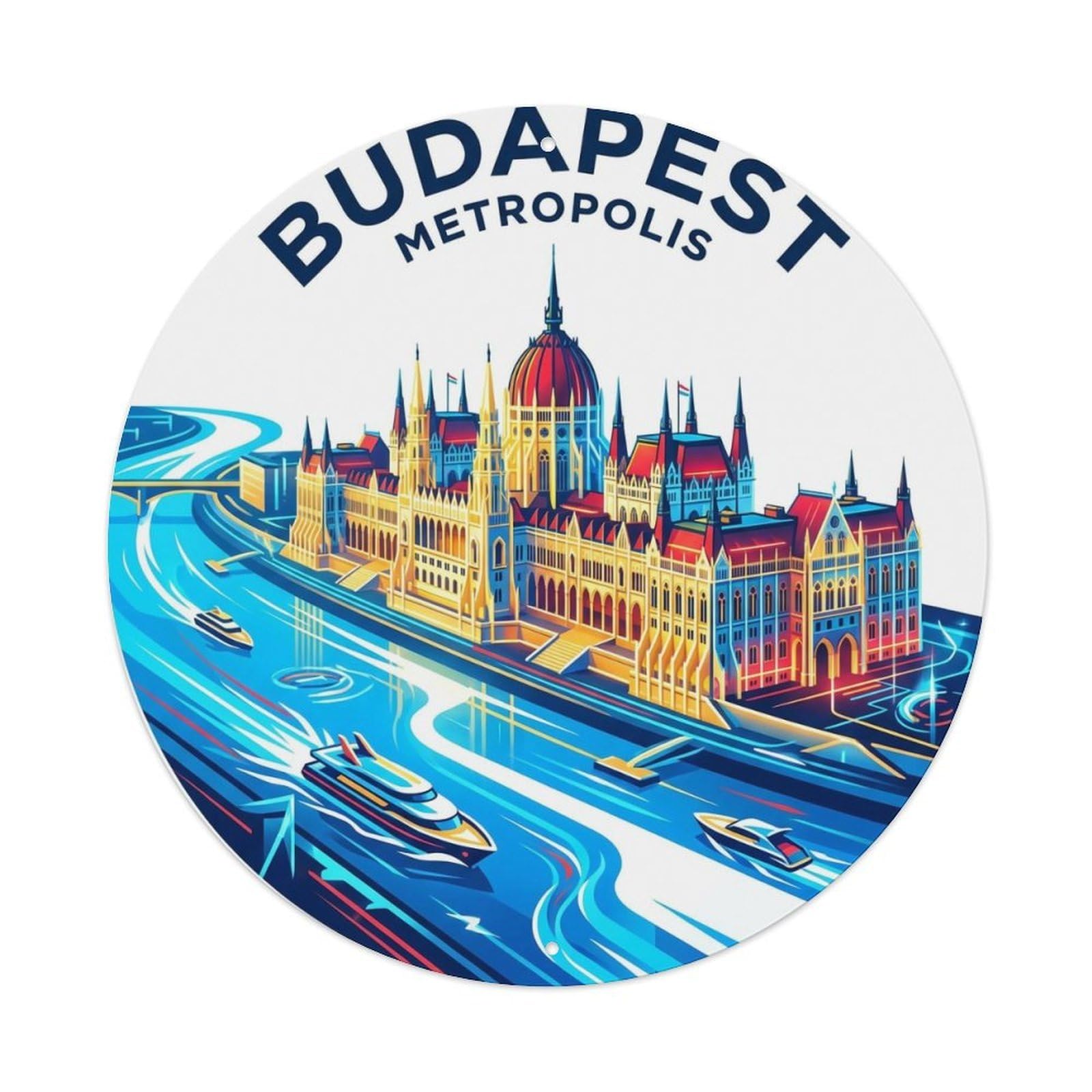 Vintage Travel Budapest Hungary Metropolis Vintage Metal Tin Sign Plaque Wall Decor for Cafe, Club Bar, Office, Garden Metal Poster 8x8Inch