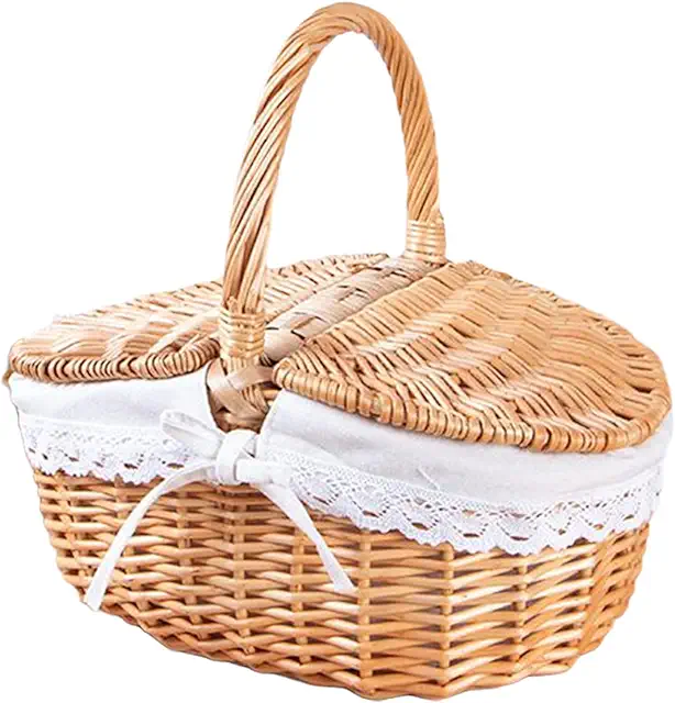 Cesta de Picnic de Mimbre Grande con Asa para Eventos y Almacenamiento