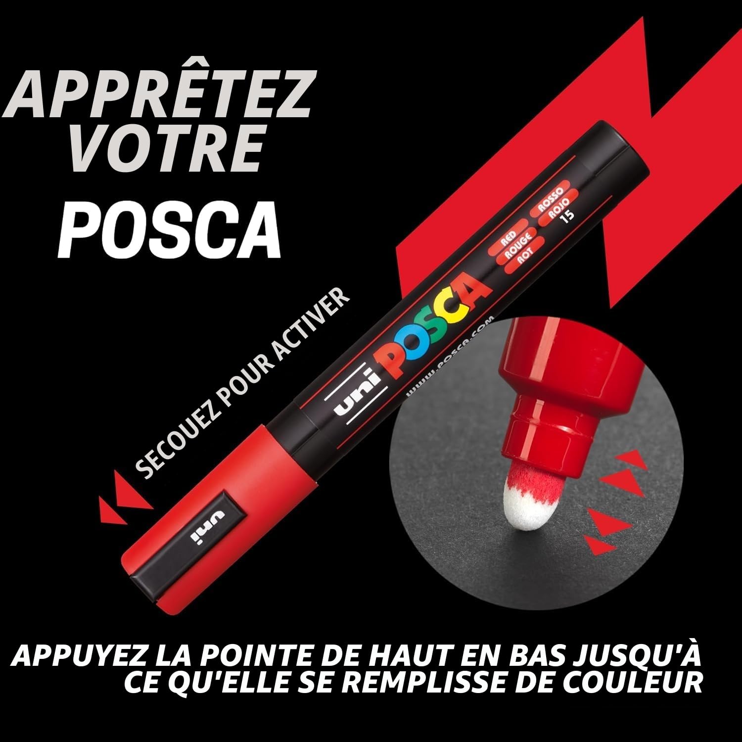 Posca PC-3M Lot de 12 marqueurs permanents à base d'eau Noir + blanc