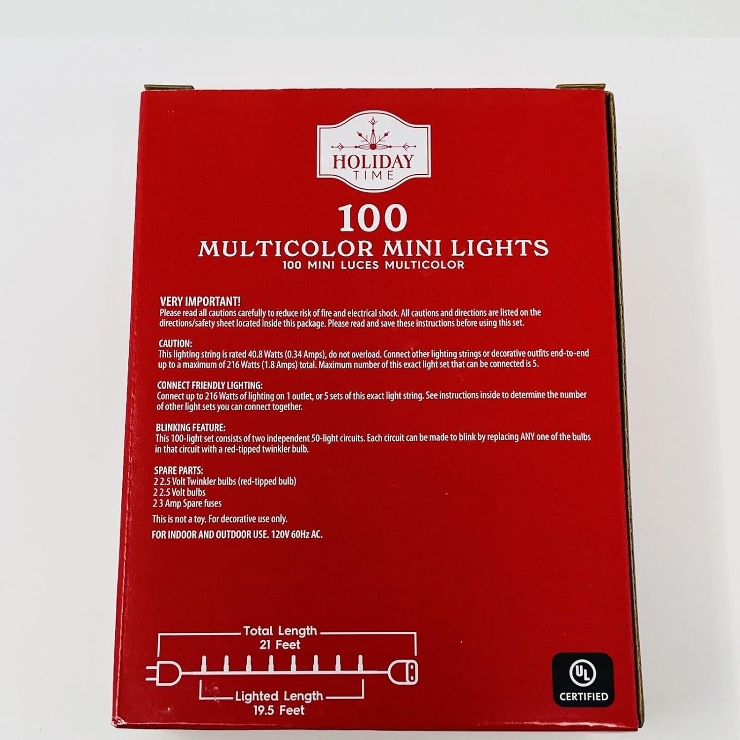 Generic Set of 4 Holiday Time Multi Color Mini Light Set on Green Wire, 100 Multicolor Count (Total 400 Count), Lighted Length is 19.5 feet Each Set (Total 78 feet).