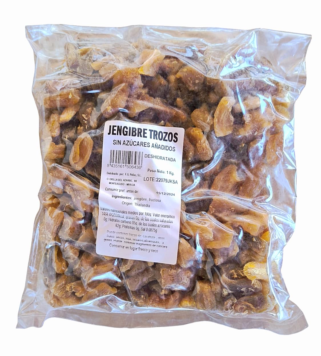 Jengibre Deshidratado SIN AZUCAR añadido 1 Kg - pelluz