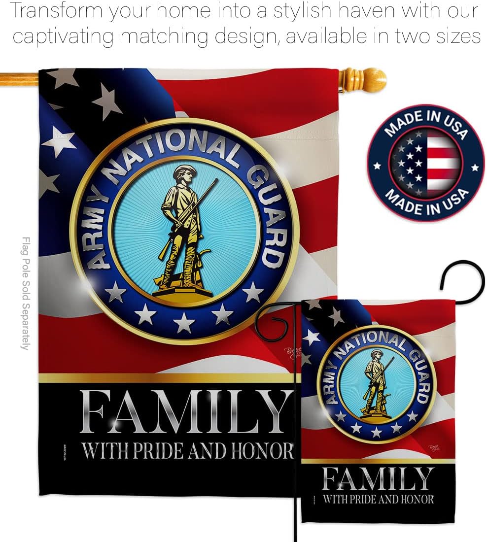 US Army National Guard Family Honor Garden Flag - Set with Stand Armed Forces ANG United State American Military Veteran Retire Official - House Banner Small Yard Gift Double-Sided 13 X 18.5