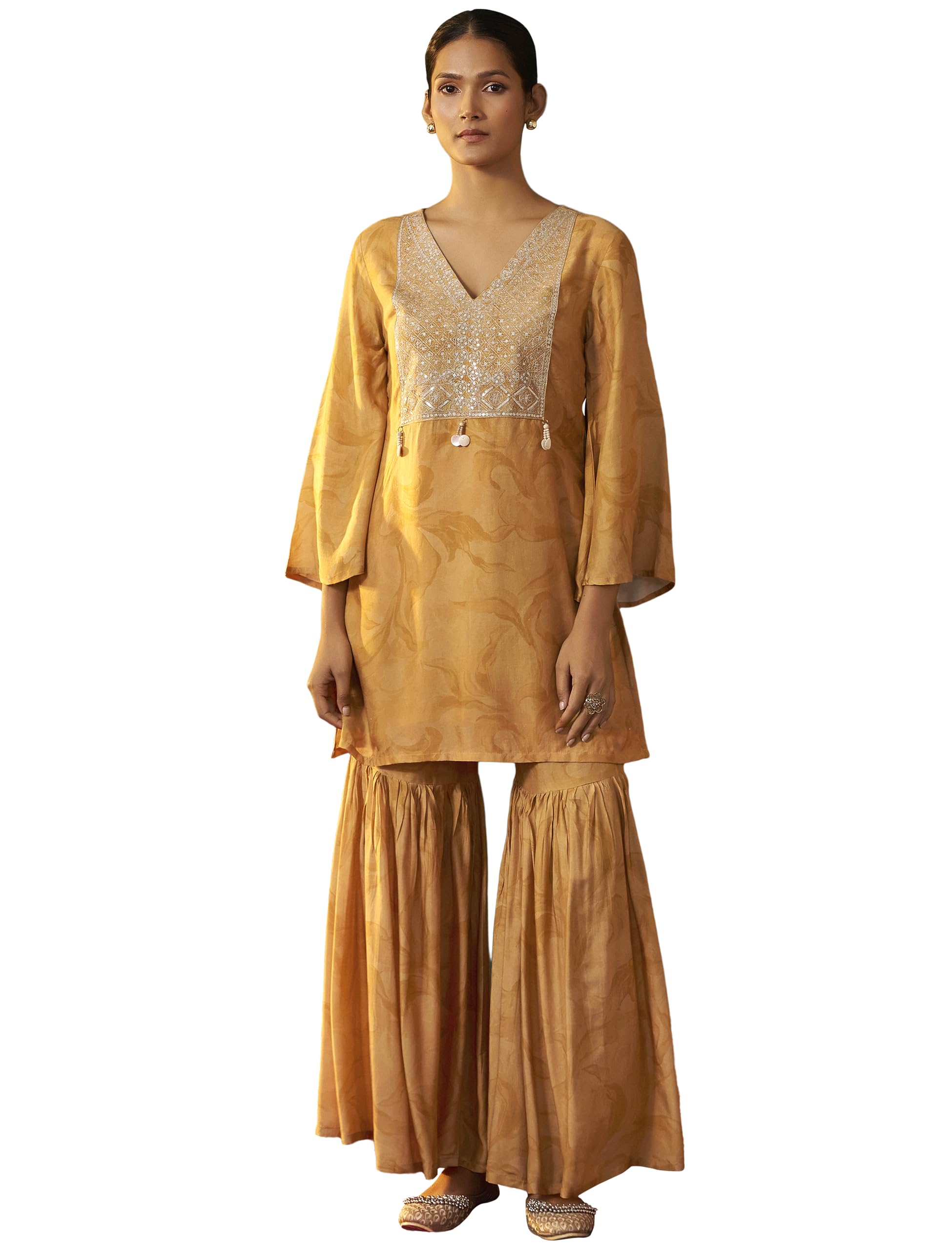 pinkmint Elegant Flared Kurta Set with Embroidered Collar and Straight Pants-picture-14