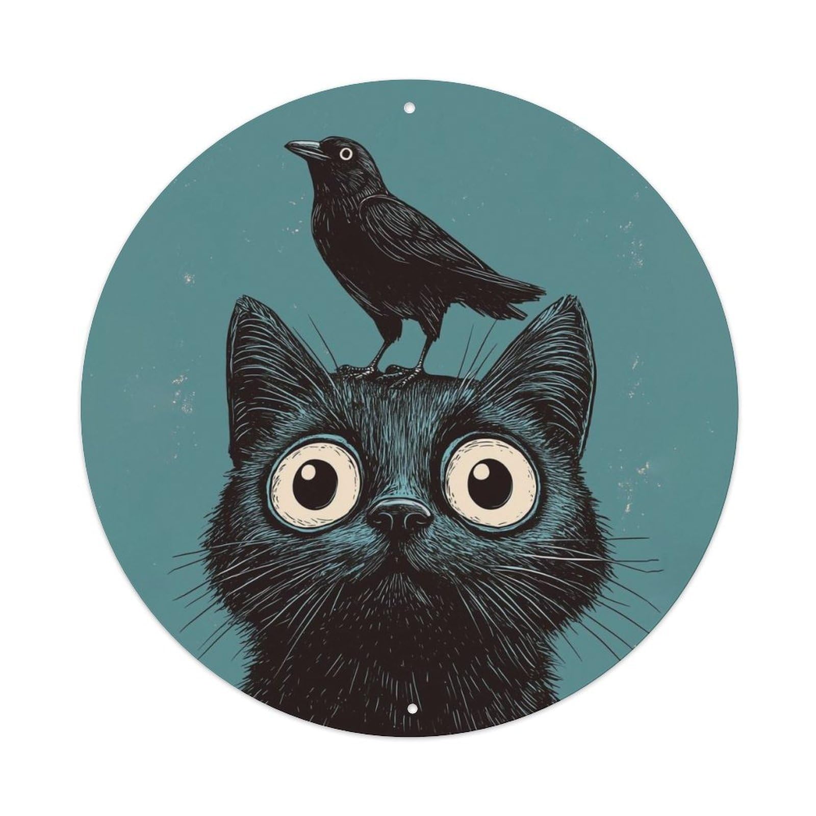 Animal Black Cat Crow Funny Vintage Retro Vintage Metal Tin Sign Plaque Wall Decor for Cafe, Club Bar, Office, Garden Metal Poster 8x8Inch