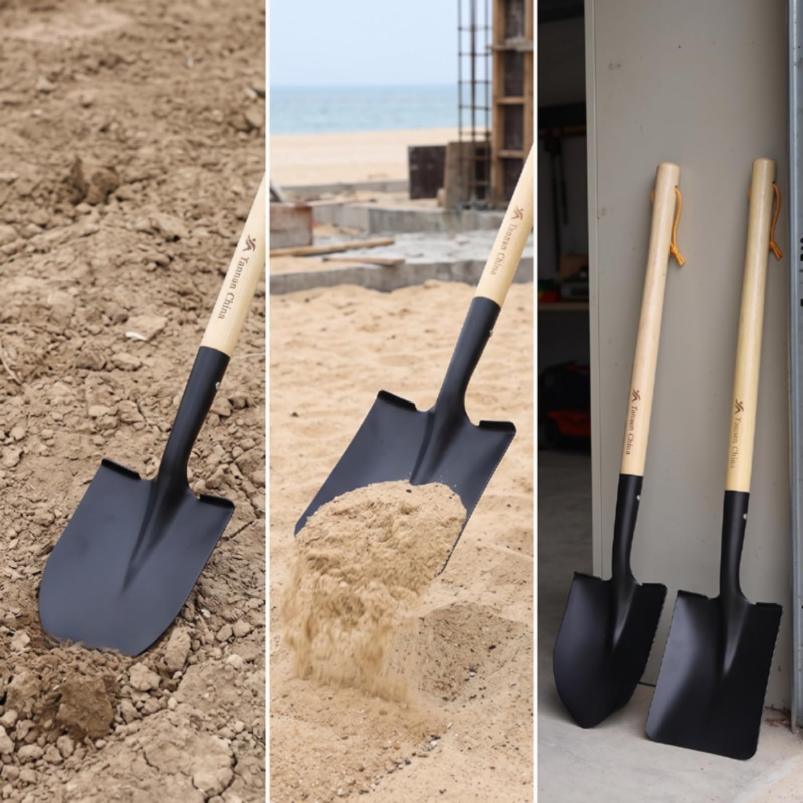 Pala para Jardinería de Niños con Mango, Pala De Jardinería con Mango De Madera, Cabeza Cuadrada Negra, 71 Cm De Largo, 20.5 Cm De Ancho, 15 Cm De Alto, 1.5 Mm De Grosor, 0.71 Kg