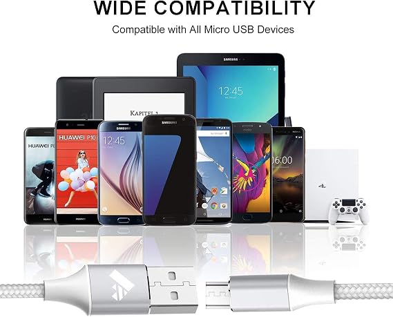 Aioneus Micro USB Cable, Android Charger Cable 1M Fast Charging Cables Nylon USB Wire Charging Lead Charger for Samsung Galaxy S7 Edge S6 S5 J7 J5 J6 J3 Note 5 A10, Huawei, LG, Kindle, Tablets, PS4