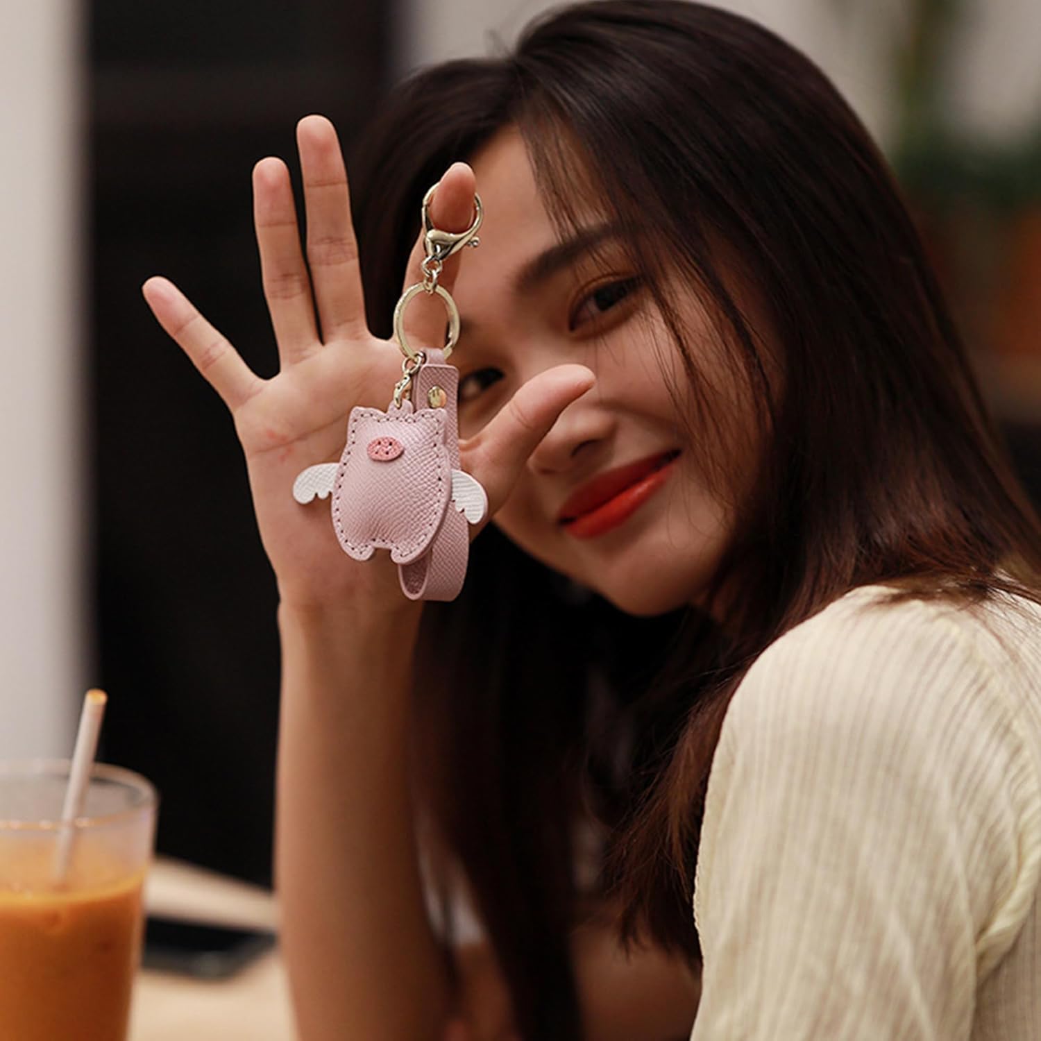 Flying Pig Keychain, Hand-Sewn Kawaii Key Chains, Pink Accessories Decor for Purse Handbags Tote Bag Car Key Charm - Image 6