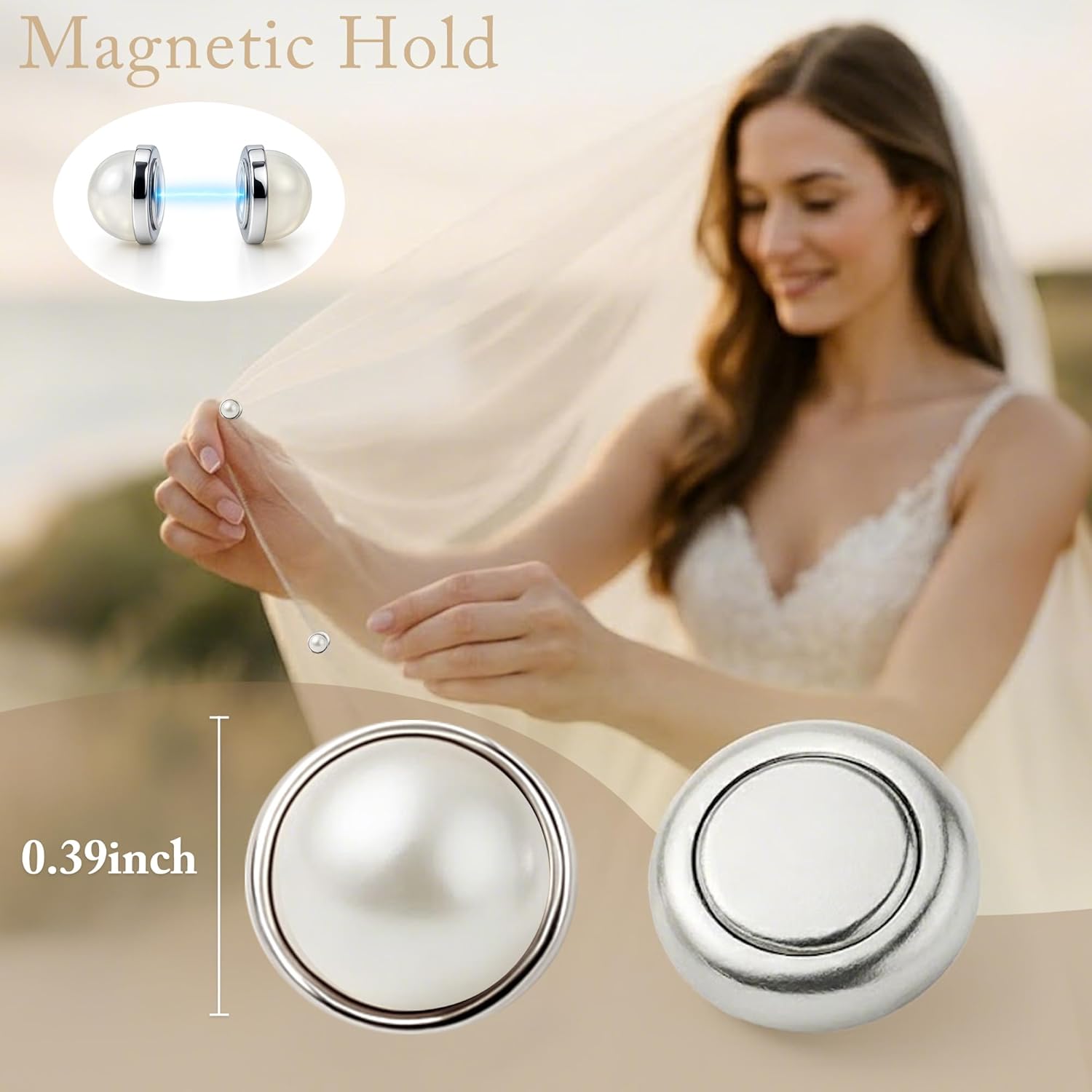 Wedding Veil Weights, Magnetic Invisible Bridal Accessories, 12-16 Pairs Pearl & Diamond Edge for Outdoor Ceremonies - Image 6