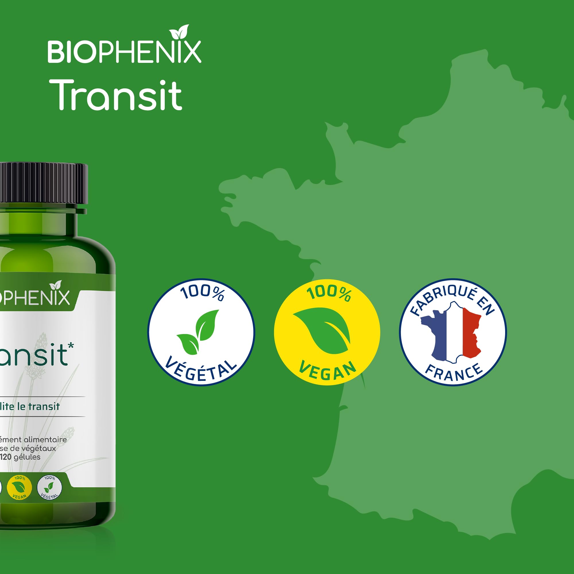 Biophénix Transit 120 Gélules - Complément Alimentaire 100% Naturel à Base de Végétaux - Casse Muette, Enzymes de Papaye Fermentée et Ispaghul - Facilite le Transit