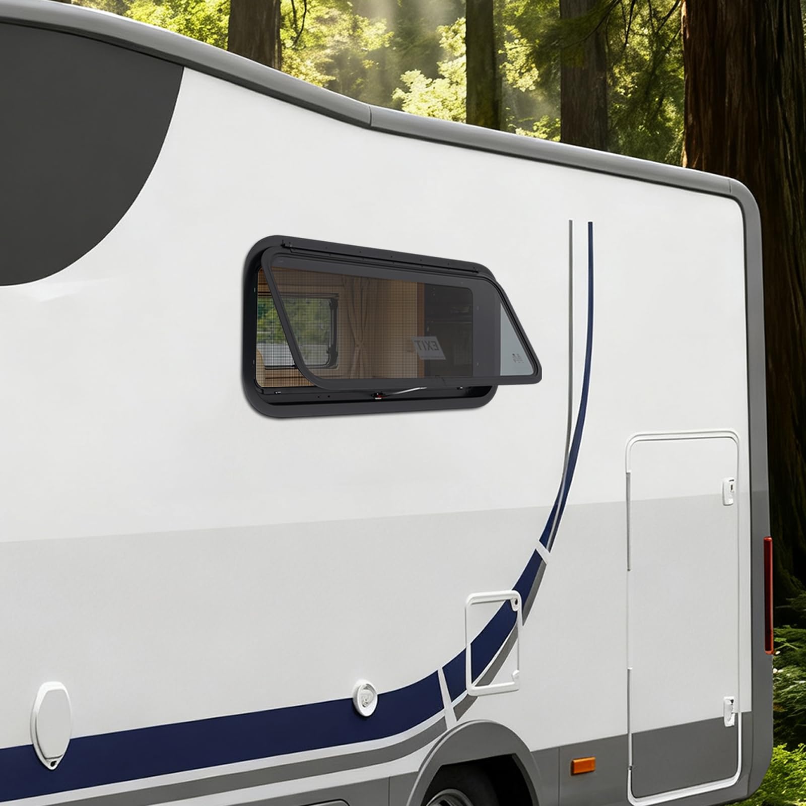 Wohnwagen Fenster 900x400mm Camper Ausstellfenster 15° | Aluminiumrahmen, Wetterfest, Rechteckig, 3mm Glasfenster Dicke, Universelles für Wohnmobile, Van