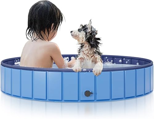 Piscina para perros, piscina grande plegable de plástico duro de 63 pulgadas, piscina portátil para mascotas, bañera al aire libre, piscina para