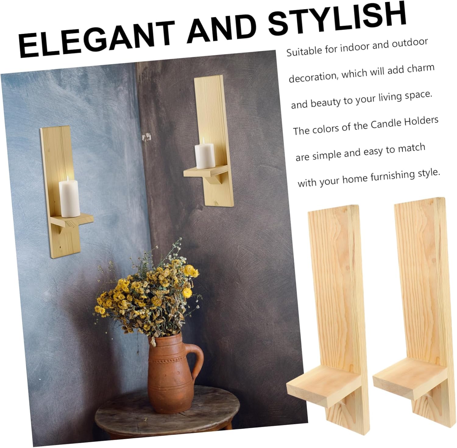 VICASKY Wooden Wall Sconce Candle Holder Rustic Vintage Wall Hanging Candle Stand Decor for Home Living Bedroom Hallway Smooth Surface Elegant Natural Wood Finish