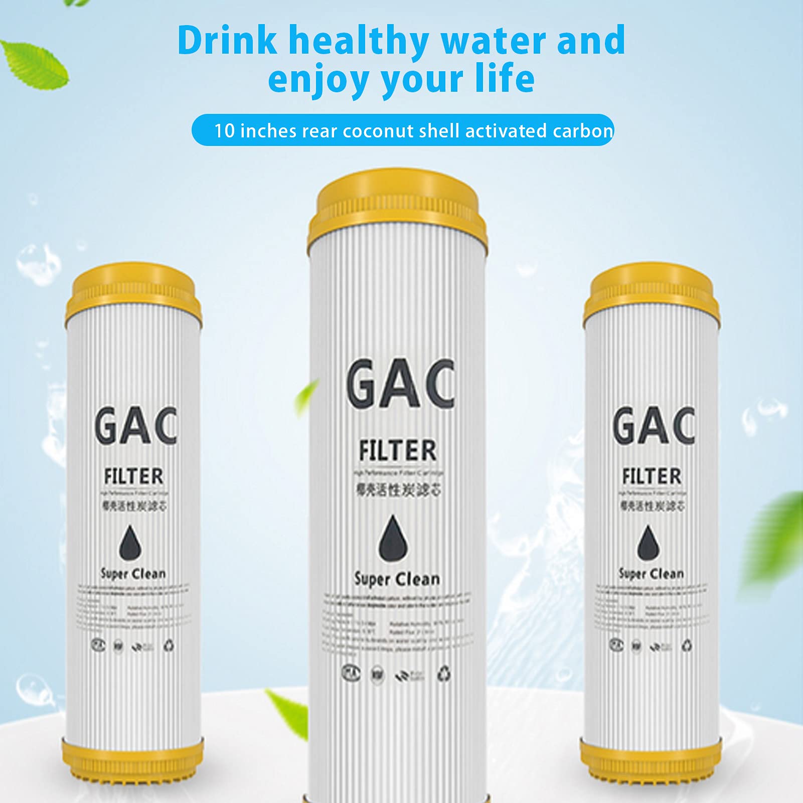 5 pezzi Cartuccia filtro acqua, Carbone attivo di guscio di cocco GAC ad alto valore di iodio, Set universale T33, per sistema di osmosi inversa sottolavello