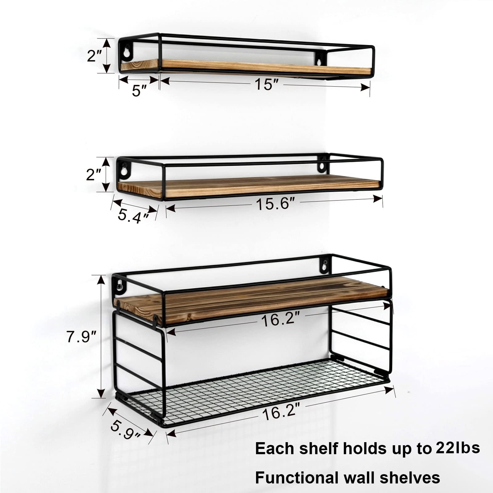 Oxendon Bathroom Floating Shelves with Paper Basket, Farmhouse Bathroom Shelves Over Toilet Small Shelves for Wall Decor Wall Mounted Shelves for Bedroom Kitchen Office, Rustic Brown