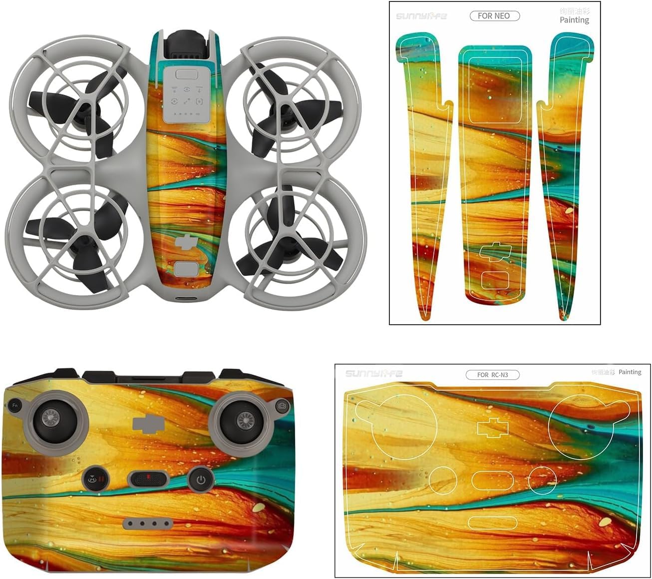 Neo Skin Stickers Set for DJI Neo Drone and Remote, Waterproof Drone Skin PVC Sticker Decal, Anti-Scratch Protective Film for DJI Neo Accessories (3)