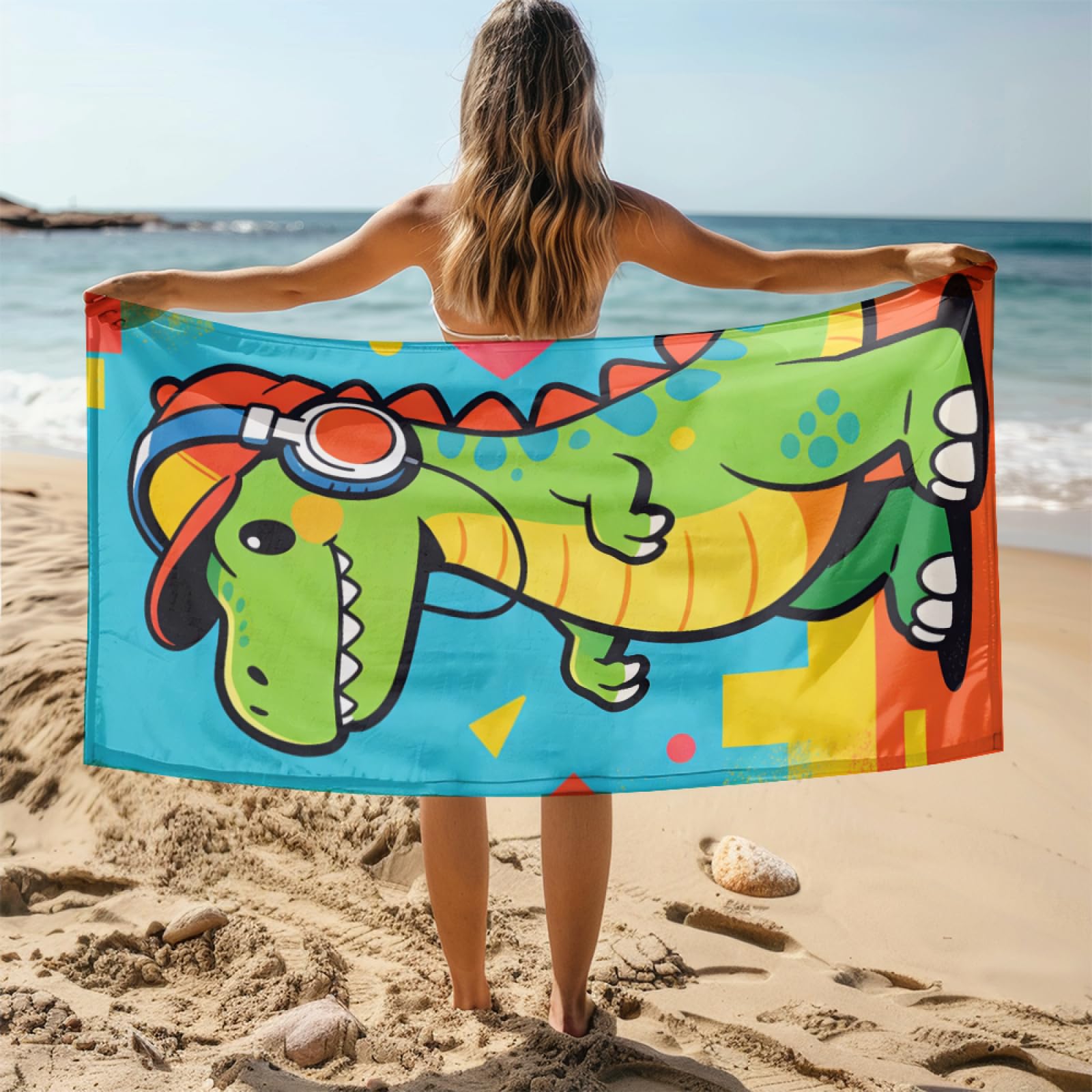 Fouta PlagePlage Jaune Shell Mer Bleue Modèle Surdimensionné avec Diverses Tailles, Respirante et Portable, Parfaite pour Voyages Sorties Piscine et Usage Extérieur Quotidien 90x160 cm