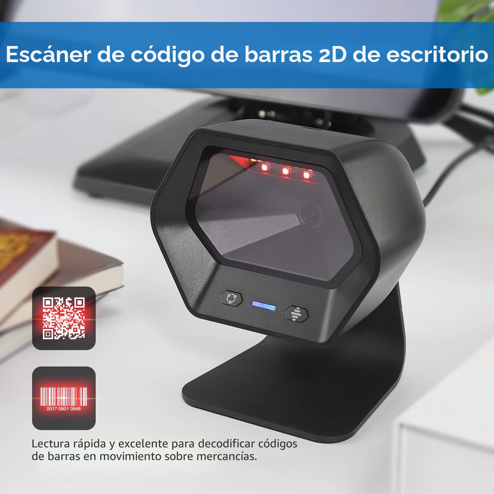 NETUM 1D 2D QR de Manos Libres USB escáner de código de Barras omnidireccional con Cable Lector de para el Pago móvil Ordenador Pantalla escaneo Compatible PDF417, código Securpharm (Matriz de Datos)