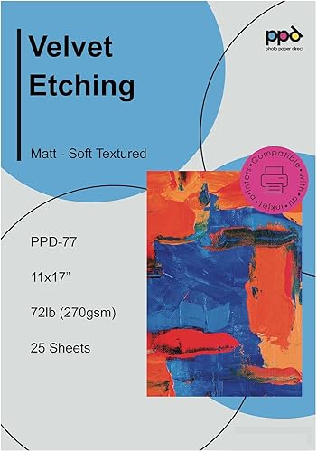 PPD Impresora de acuarela y papel de arte fino imprimible para impresora de inyección de tinta, papel texturizado giclée sin ácidos, 11 x 17, grado