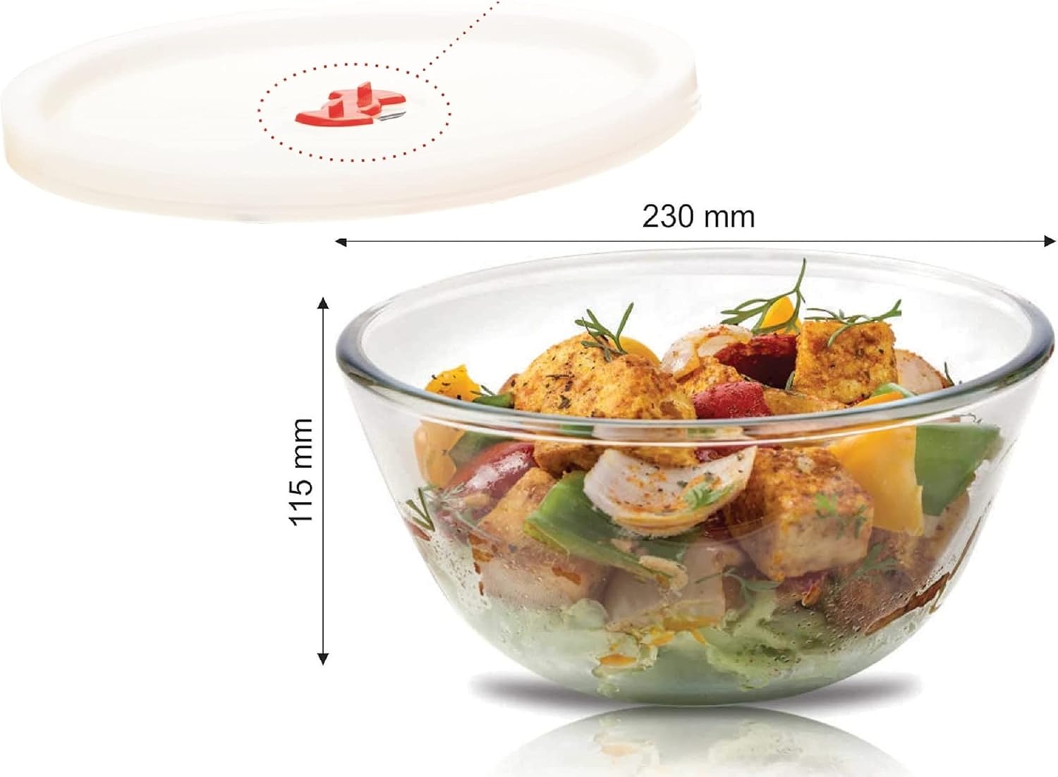 Signoraware Mixing Bowl High Borosilicate Glass With LID, 500ml, 1 Piece, Transparent