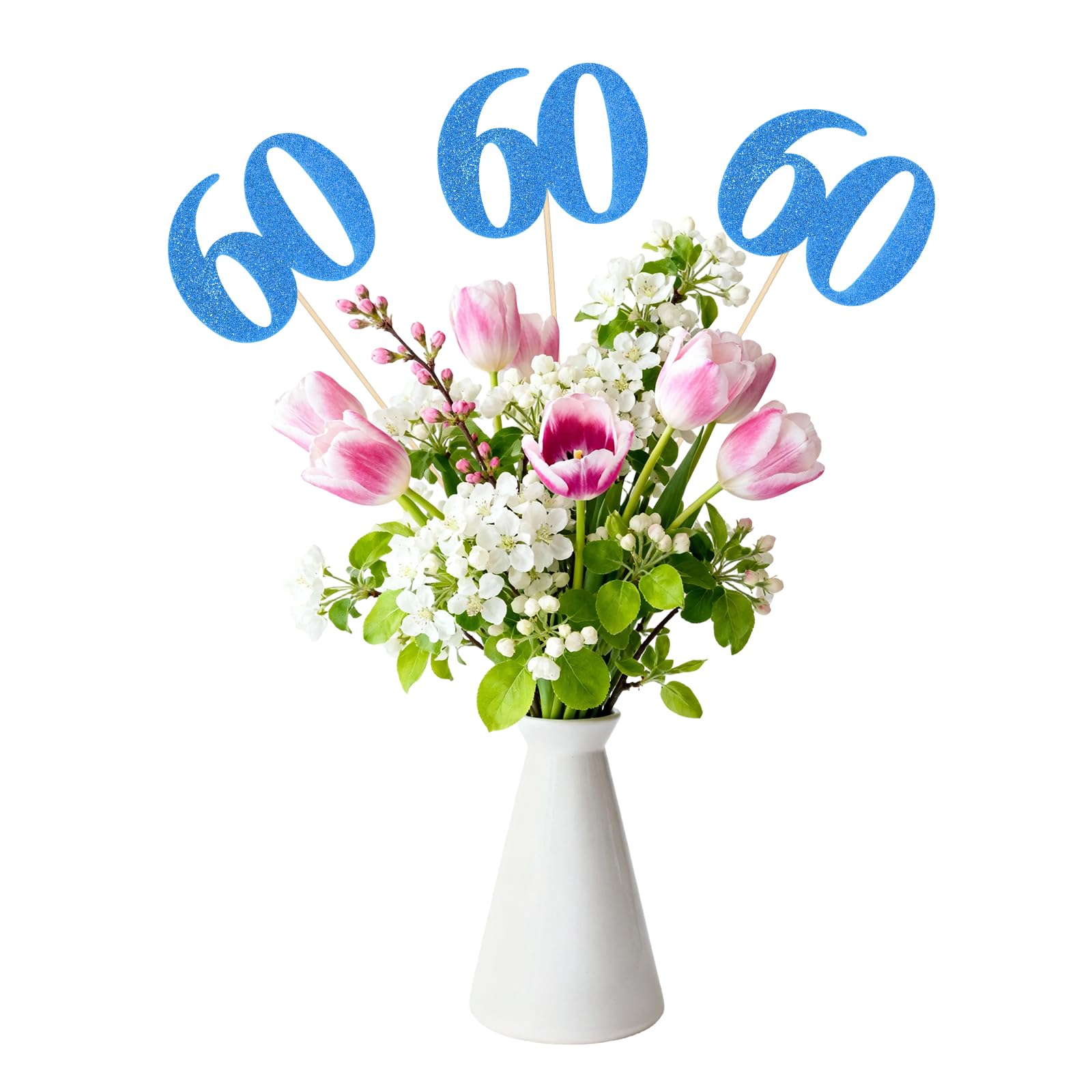 sourcing map 12Pcs 60th Birthday Centerpiece Sticks, Glitter Cupcake Picks Glitter Cupcake Toppers Number Cake Toppers for Birthday Party Anniversary Decoration, Blue — image 1