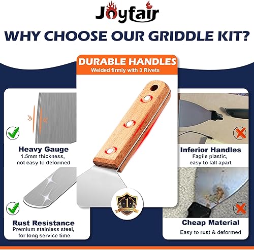 Miniatura 9 de Joyfair - Juego de 18 accesorios para parrilla, kit de espátula de acero inoxidable para barbacoa al aire libre Teppanyaki camping, incluye cúpula