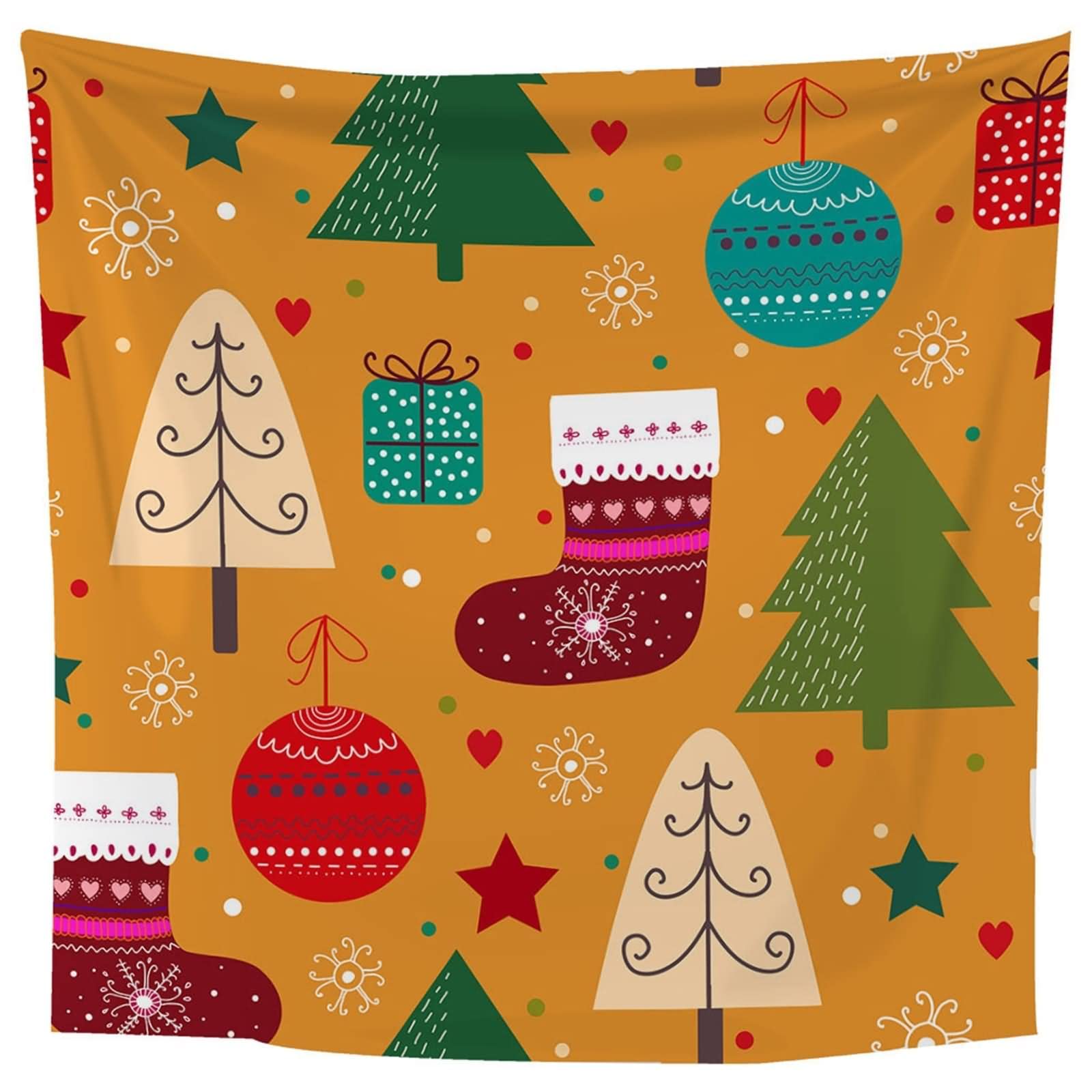Aotiwe Arazzo da appendere alla parete, arazzo in tessuto, motivo elementi natalizi, in poliestere, multicolore, 210,8 x 139,7 cm
