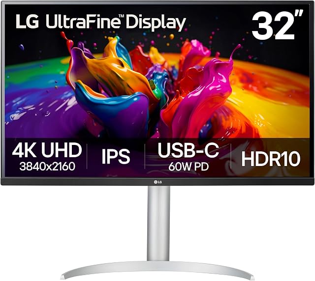 LG Ultrafine 32UP83AK-W Moniteur 4K UHD de 32 po, VESA DisplayHDR 400, panneau IPS, précision des couleurs sRGB 95%, USB-C, 60W PD, double HDMI, réglable en inclinaison/hauteur/pivot, haut-parleurs intégrés, blanc