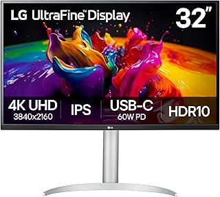 LG 32UP83AK-W 32" Ultrathin 4K UHD (3840 x 2160) IPS Computer Monitor, 60Hz, HDR10, Built-in Speaker, Reader Mode, HDMI, DisplayPort, USB Type-C 60W PD, Tilt Adjustable Stand