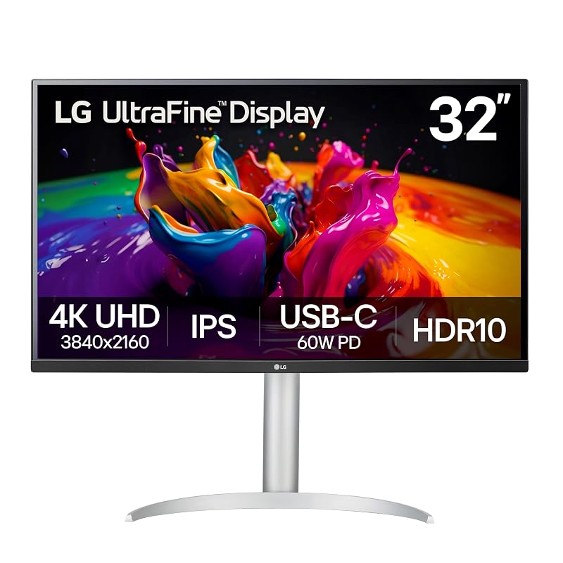 LG 32UP83AK-W 32" UHD ultra fino 4K (3840 x 2160) monitor de computador IPS, 60Hz, HDR10, altifalante incorporado, modo leitor, HDMI, DisplayPort, USB tipo C 60W PD, suporte ajustável de inclinaç