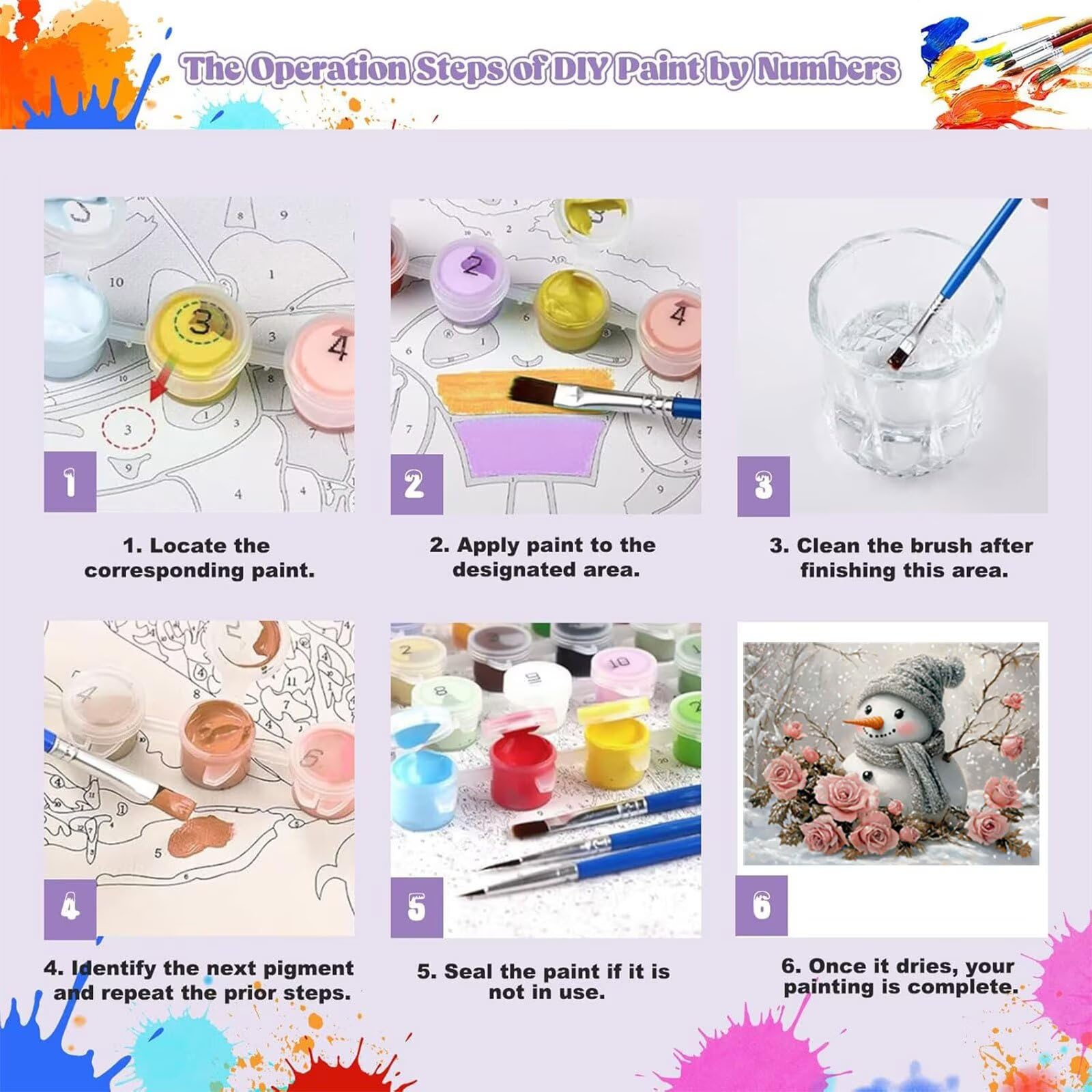 Fiori Dipingere con i Numeri Adulti Pupazzo di Neve Dipingere con i Numeri Regalo Bambina 7 Anni, Hobby Creativi Adulti Painting by Numbers Kit, per Decora Casa Regalo 60x80cm Senza Cornice H - 891