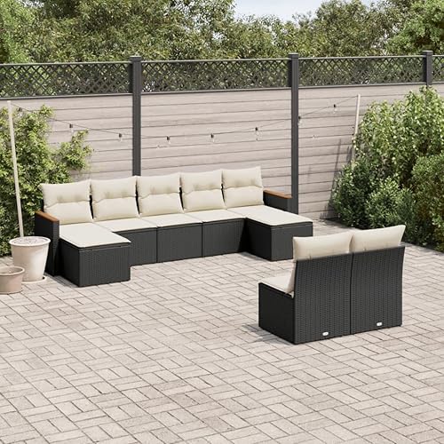 9-Piece Garden Sofa Set with Removable Cushion Covers, Black PE Rattan and Steel Frame, Modular Outdoor Seating for Patio, Weather-Resistant