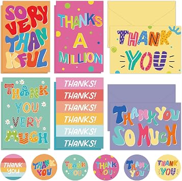 Thboxes Thank You Cards with Envelopes, 60 Pack Thank You Cards Bulk with Envelopes & Stickers 4x6 Inch Greeting Card for Birthday, Wedding, Baby Shower, Graduation, Bridal Shower, Business