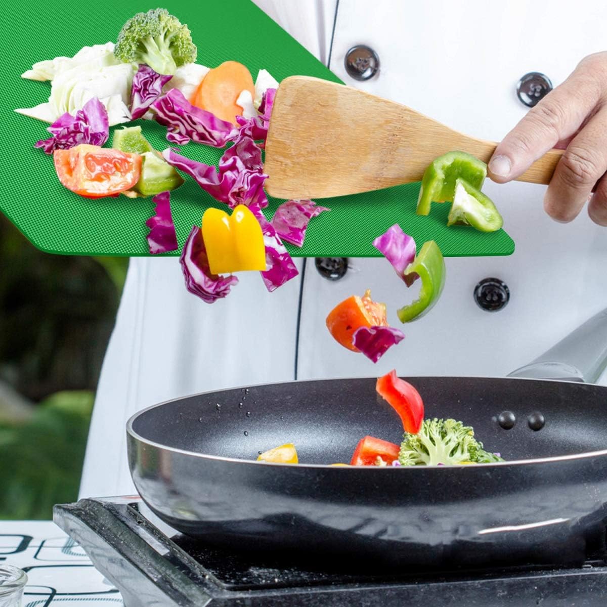 Flexible Cutting Board for Kitchen 14.96X12 Thick 1.2mm Set of 6 Flexible Cutting Board Mats With Food Icons Assorted Colors Plastic-Cutting-Board-for-Kitchen SUPERKIT