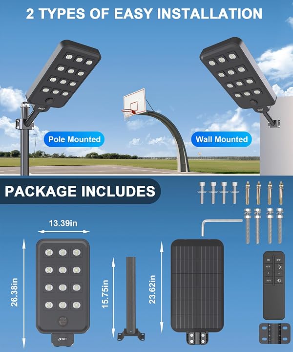 JAYNLT X-13000W Solar Street Lights Outdoor, Ultra-Large 6500K Commercial Parking Lot Lights Dusk to Dawn,IP67 Waterproof Solar Power Flood Security Light for Playground,Road by JAYNLT - Image 8
