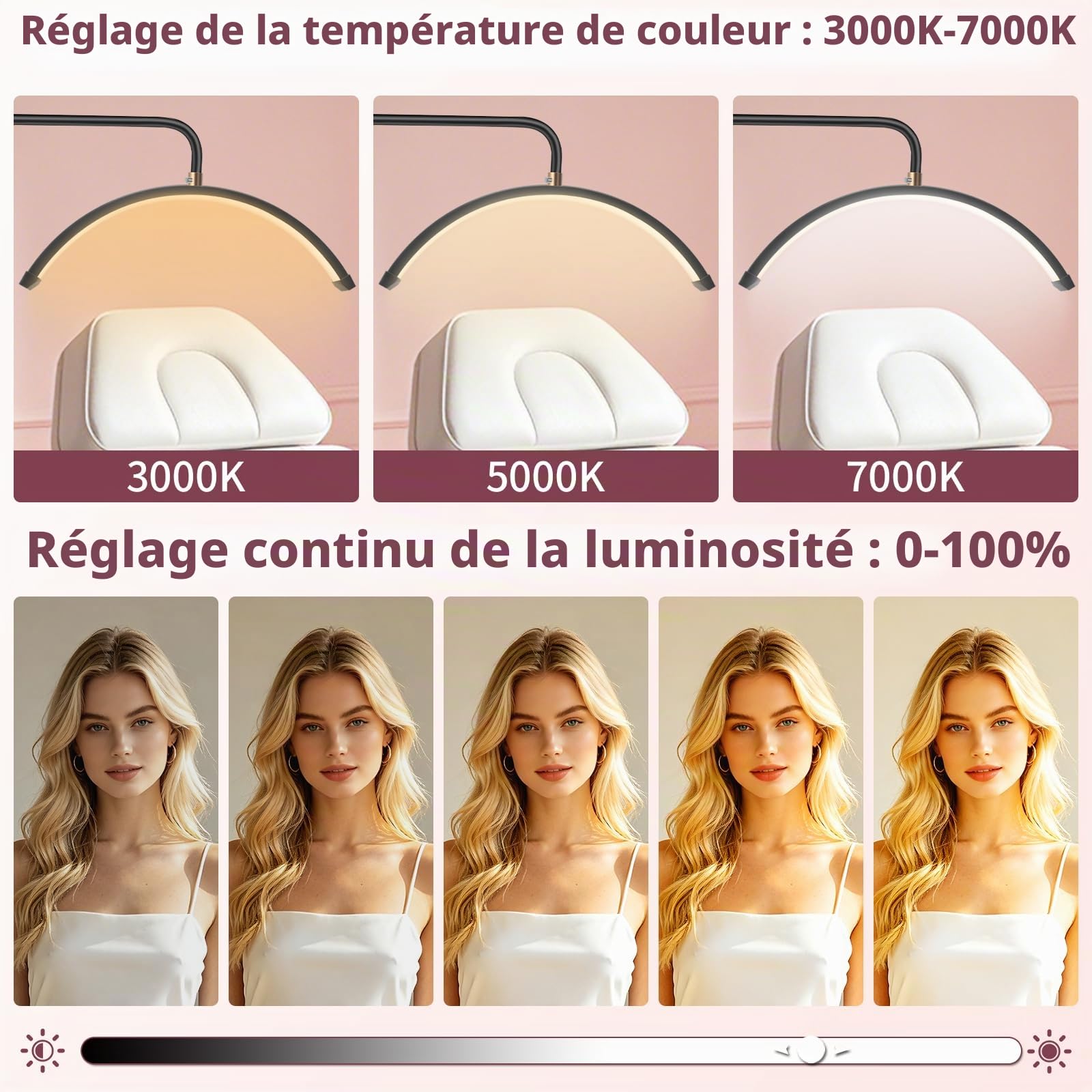 Diesisa Lampe Demi Lune Extension De Cils: Luminosité réglable Lampe Demi Lune - Avec support pour téléphone - TêTe De Lampe Rotative à 360° - Utilisé Pour Les Extensions De Cils, Les Tatouages -Noir