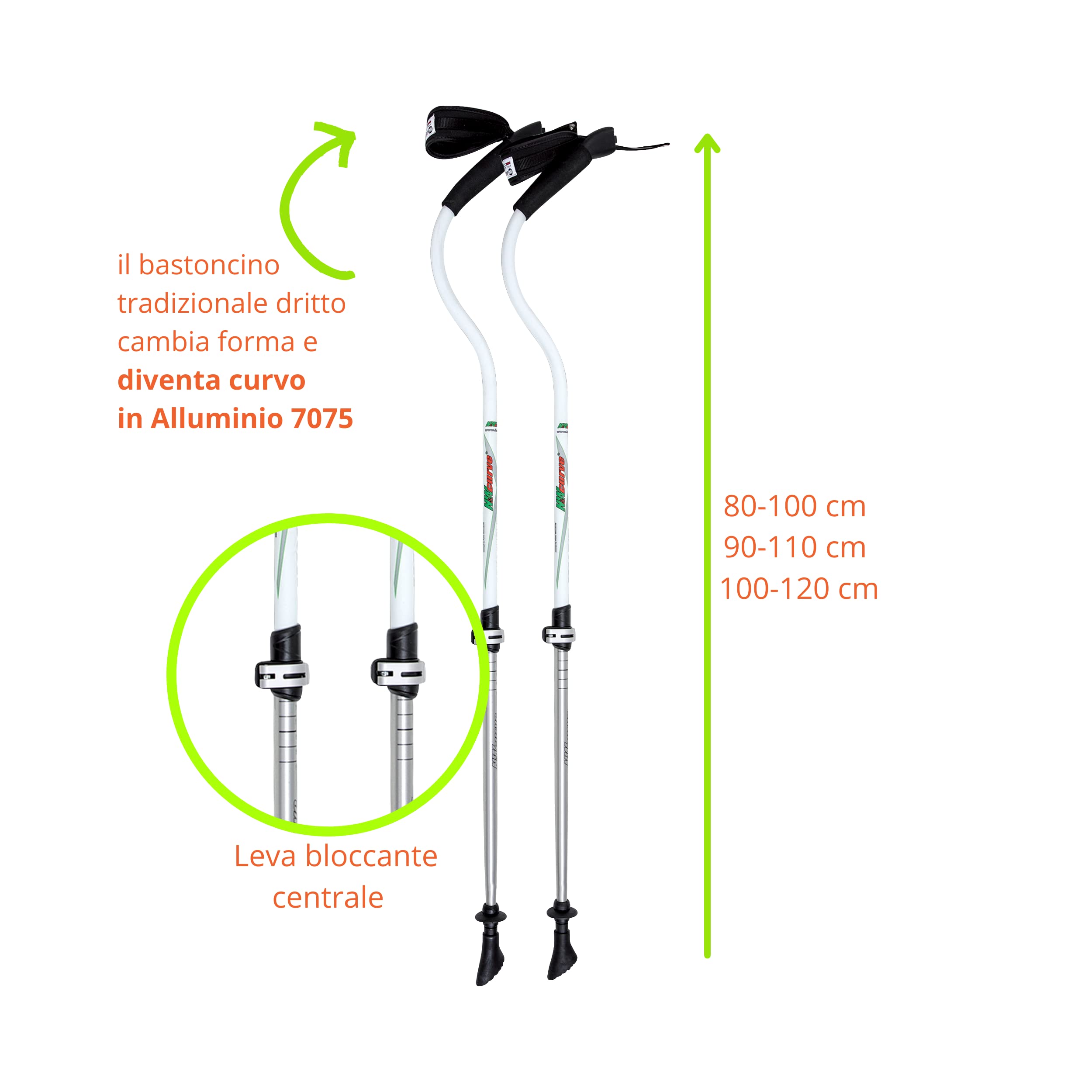 N&W CURVE | Bastoncini Trekking Telescopici Ergocurve 900 ONE+ Bacchette da Trekking Leggero Escursionismo e Camminata in Montagna - Made In Italy