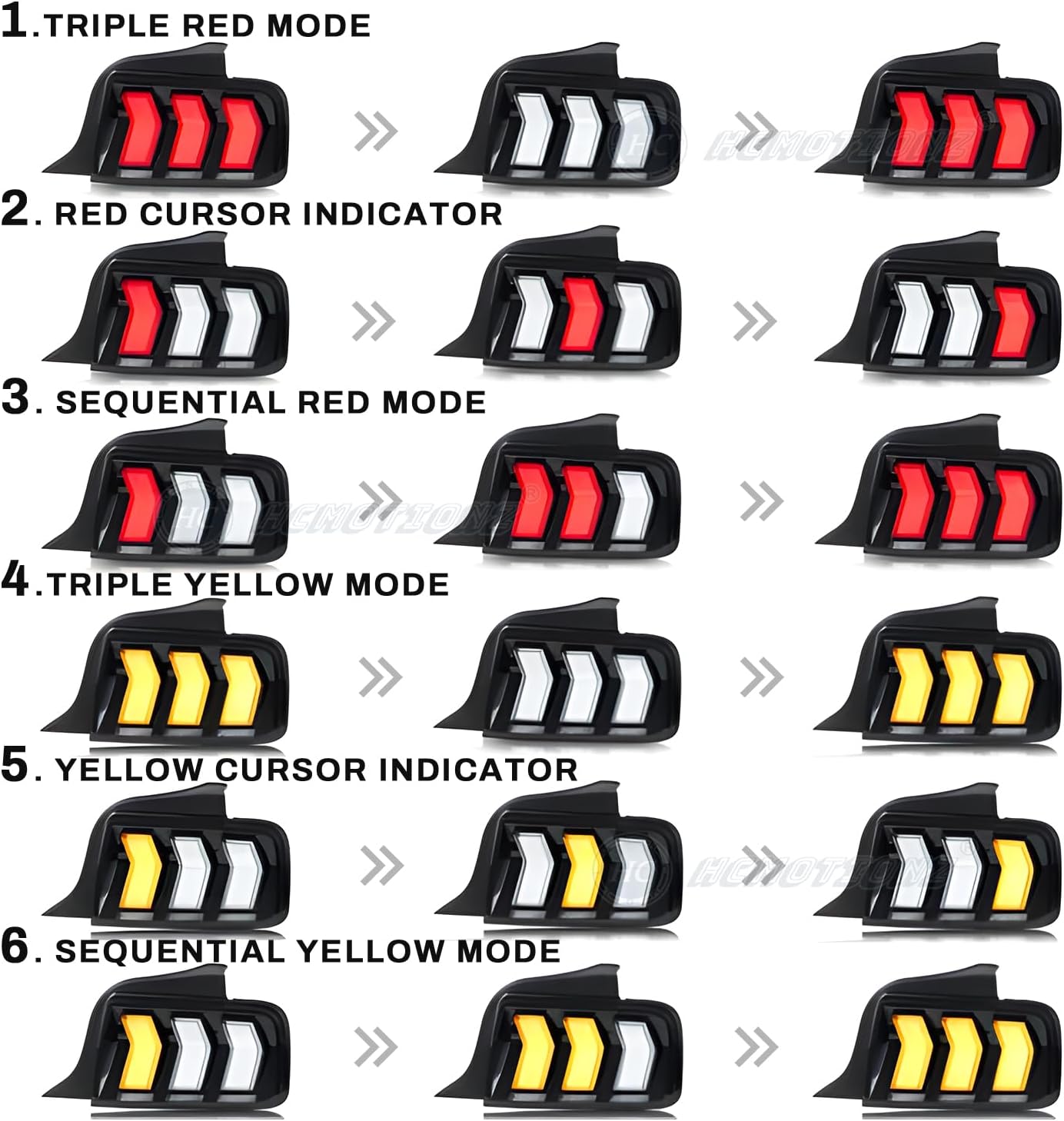HCMOTIONZ LED Tail Light Assembly Compatible with Ford Mustang 2005-2009 Start up Animation & Sequential Turn & Six turn signal mode Signal Assembly Clear (NO RGB)