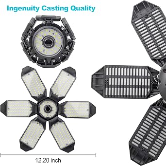 LED Garage Ceiling Light, 32000LM, 6500K, 6+1 Deformable Panels, E26/E27 Socket, 2 Pack, for Workshop, Attic, Warehouse, Utility Room